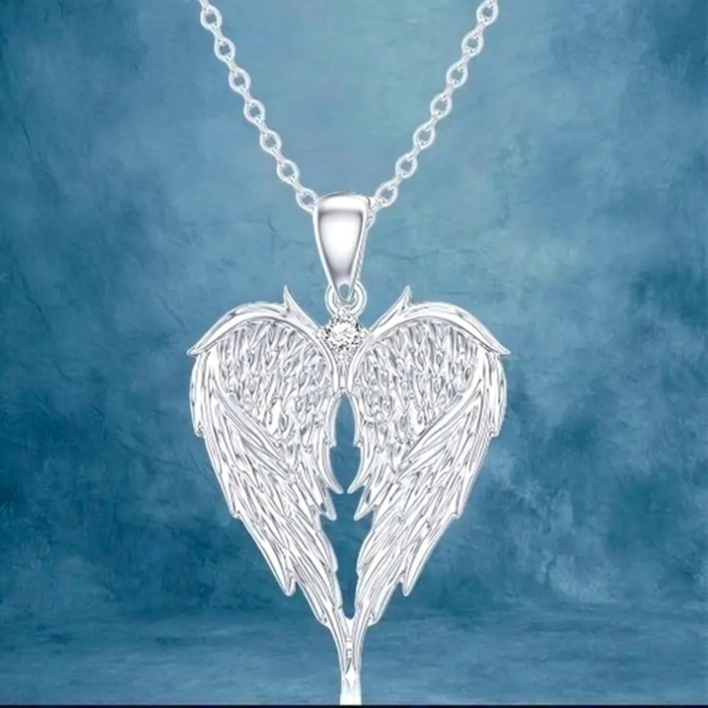 White K Angel Wings Heart Shaped Necklace